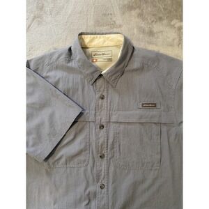Eddie Bauer Sport Shop Shirt Sz L Tall Blue Check Button Up Fishing Outdoors
